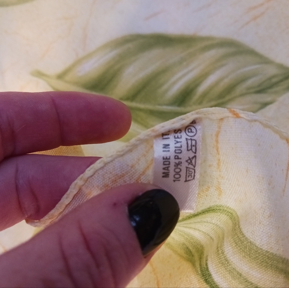 Vintage Italian Small Square Scarf, Yellow With Green Leaves Print - Picture 3 of 3